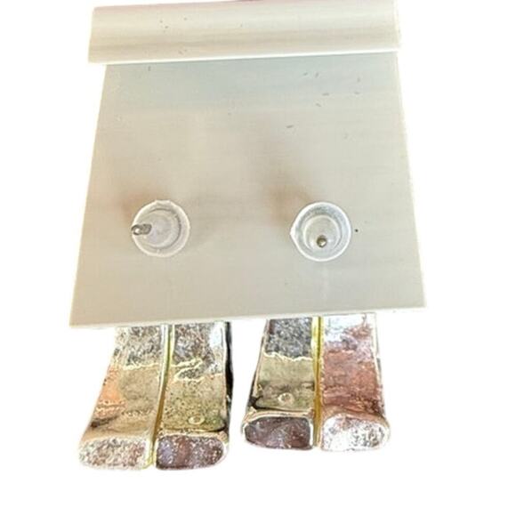 Two Toned Hammered Earrings New Silver and Rose Gold Toned - Picture 2 of 2